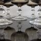 9 glasses of white wine on vintage stand Luminarc Smoked Black