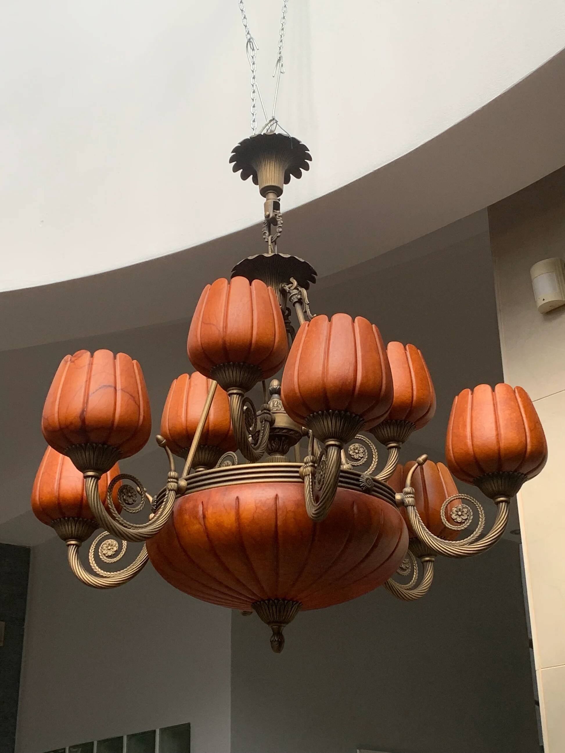 Lustre Vangelis Danai en albâtre et laiton avec 2 appliques