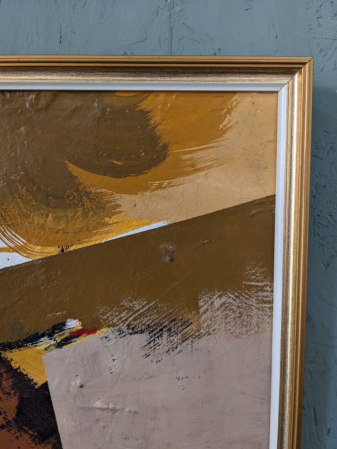 Mid-Century Modern Swedish "Autumn Rhapsody" Vintage Abstract Oil Painting, Hans Osswald