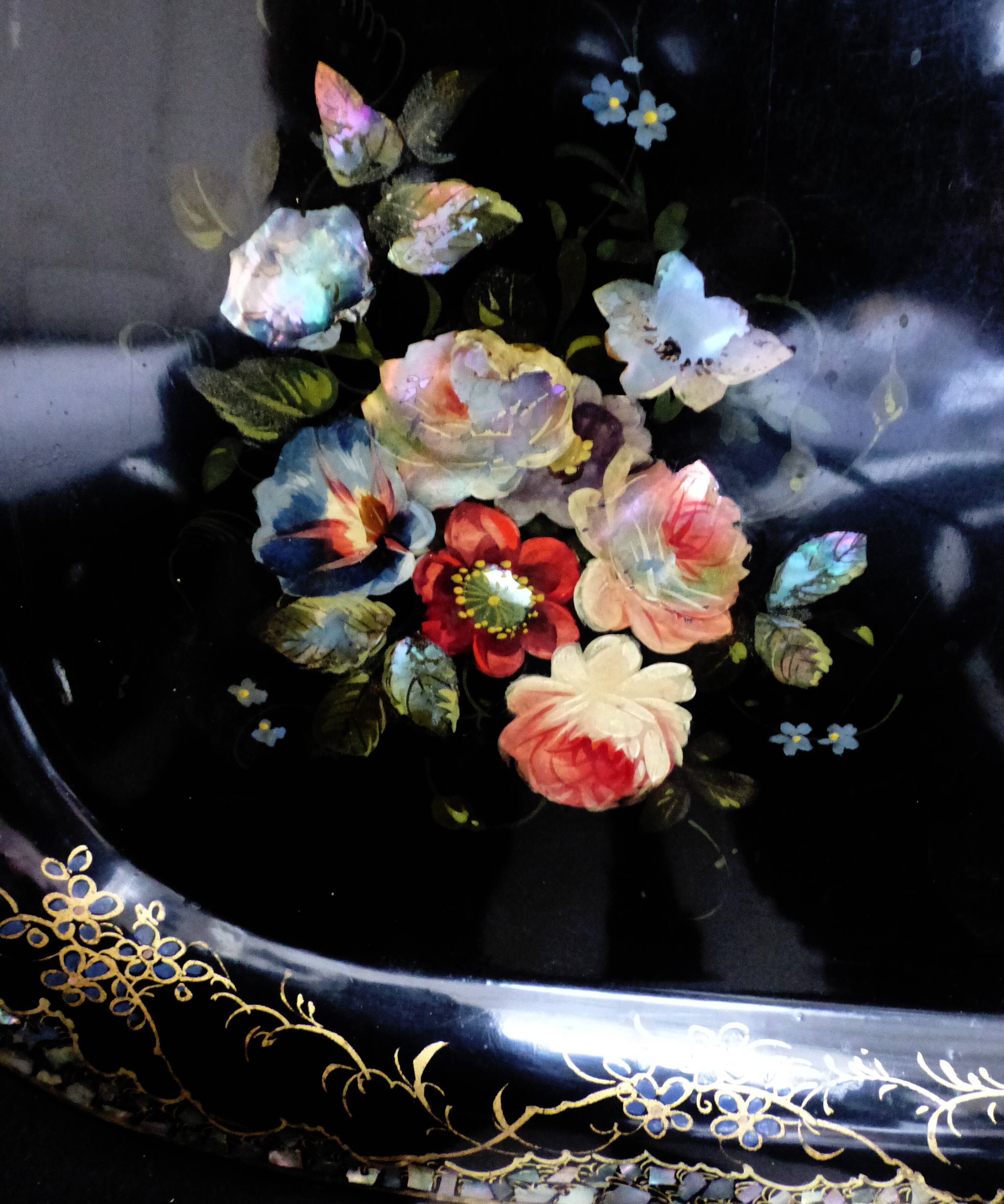 Old Napoleon III pink and mother-of-pearl inlaid tray