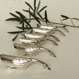 Set of 6 silver metal knife holders in the shape of a swan or goose festive table decoration
