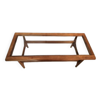 Vintage Scandinavian dining table in wood and glass