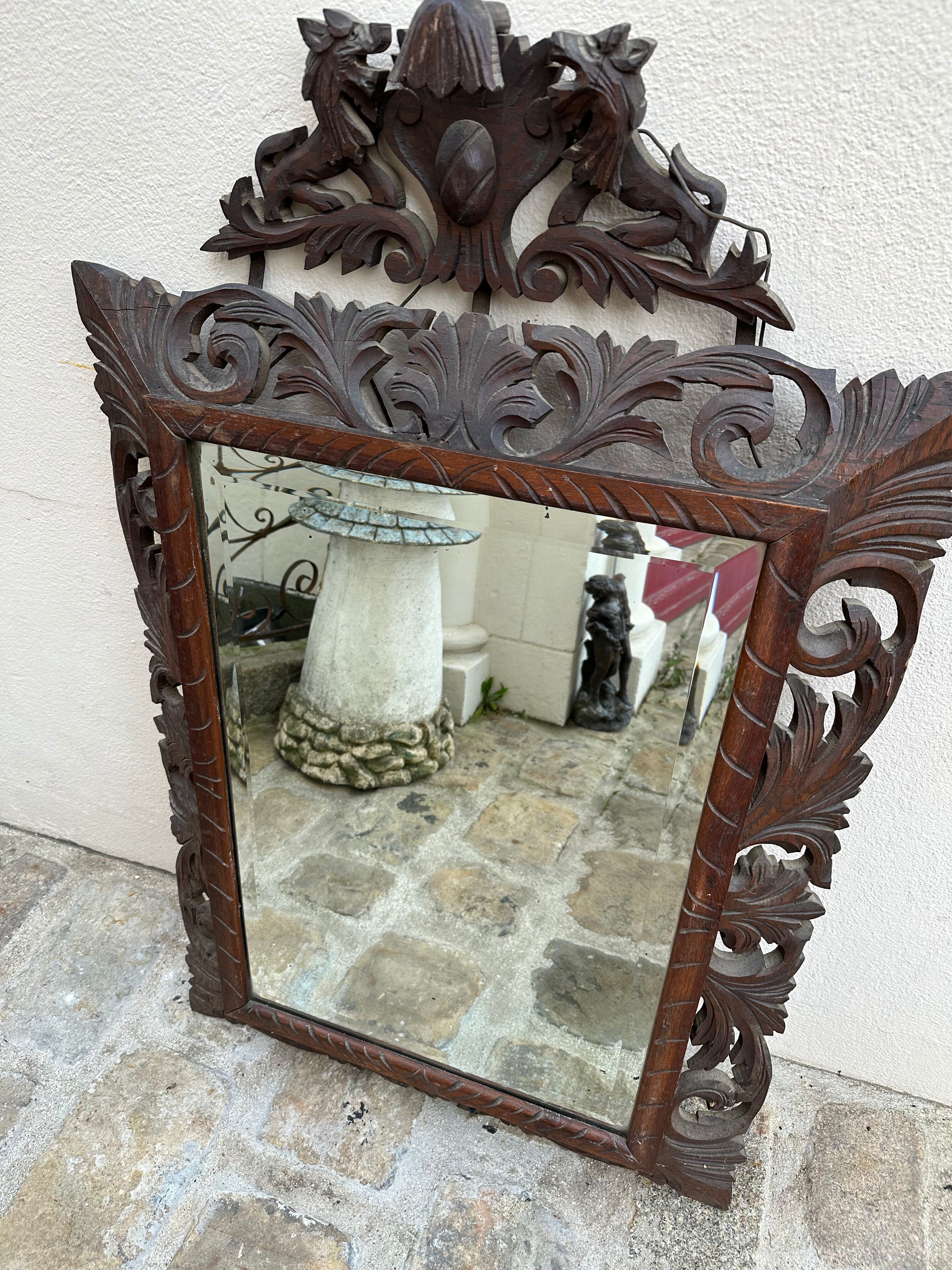 Carved wooden mirror - beveled ice - early twentieth century