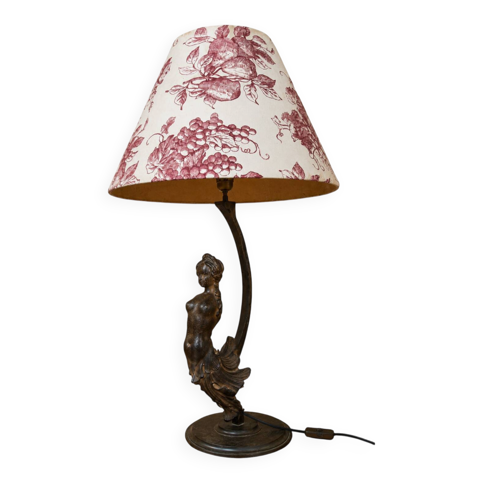Large Art Nouveau Lamp with Female Figure in Patinated Cast Iron Early 20th Century