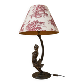 Large Art Nouveau Lamp with Female Figure in Patinated Cast Iron Early 20th Century