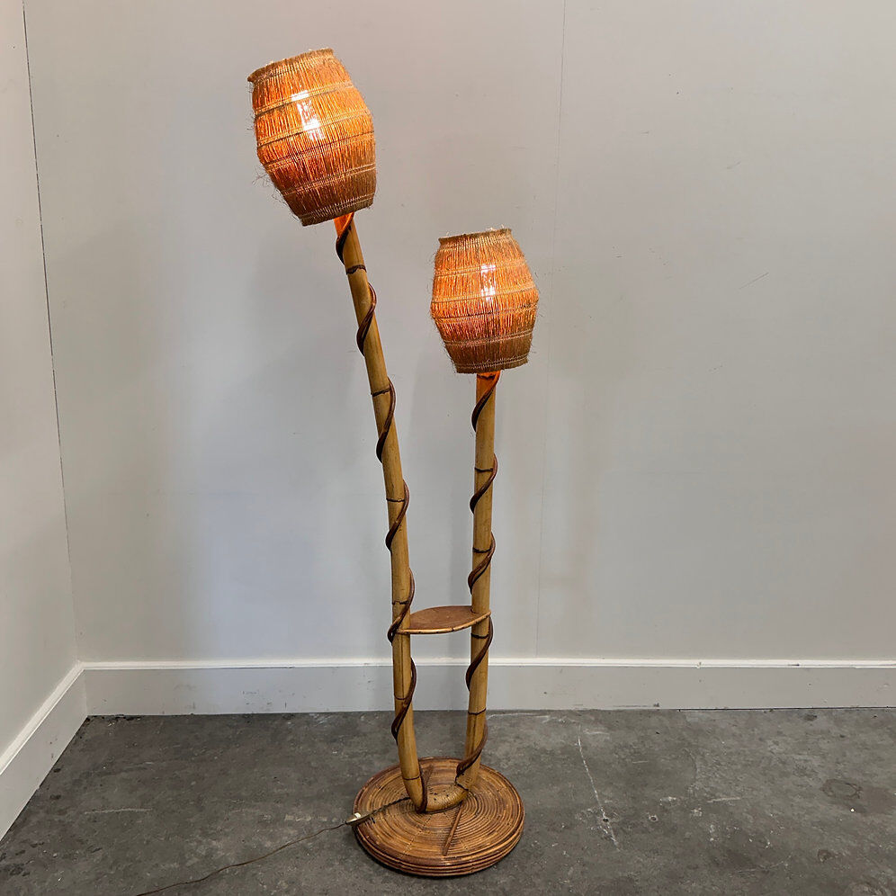 Louis Sognot rattan and wicker floor lamp, France, 1960s