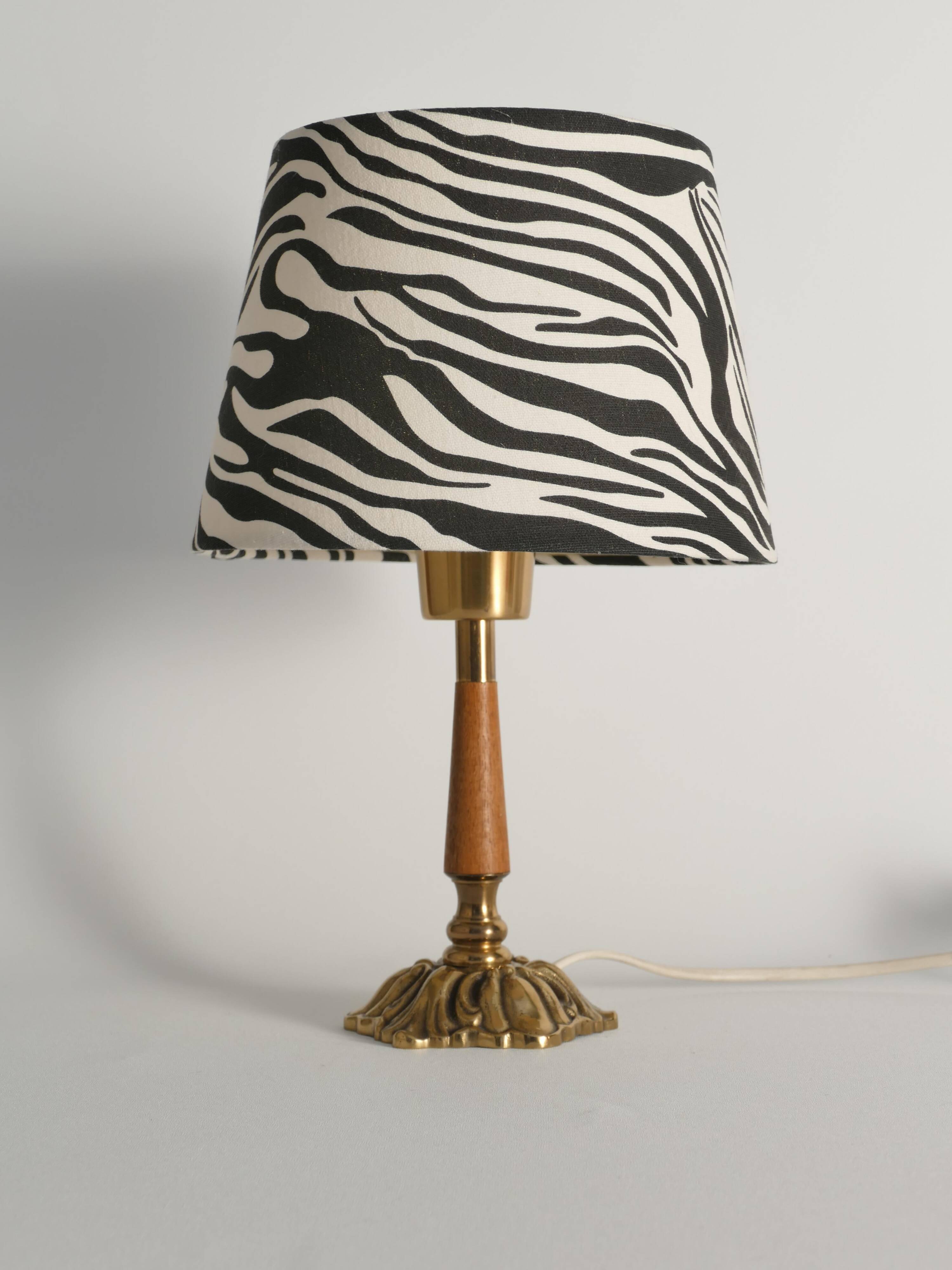 Brass Table Lamp with Teak, Asea, Sweden 1950s