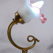 Set of 2 tulip-shaped wall lights in glass, wood, and bronze, art deco style.