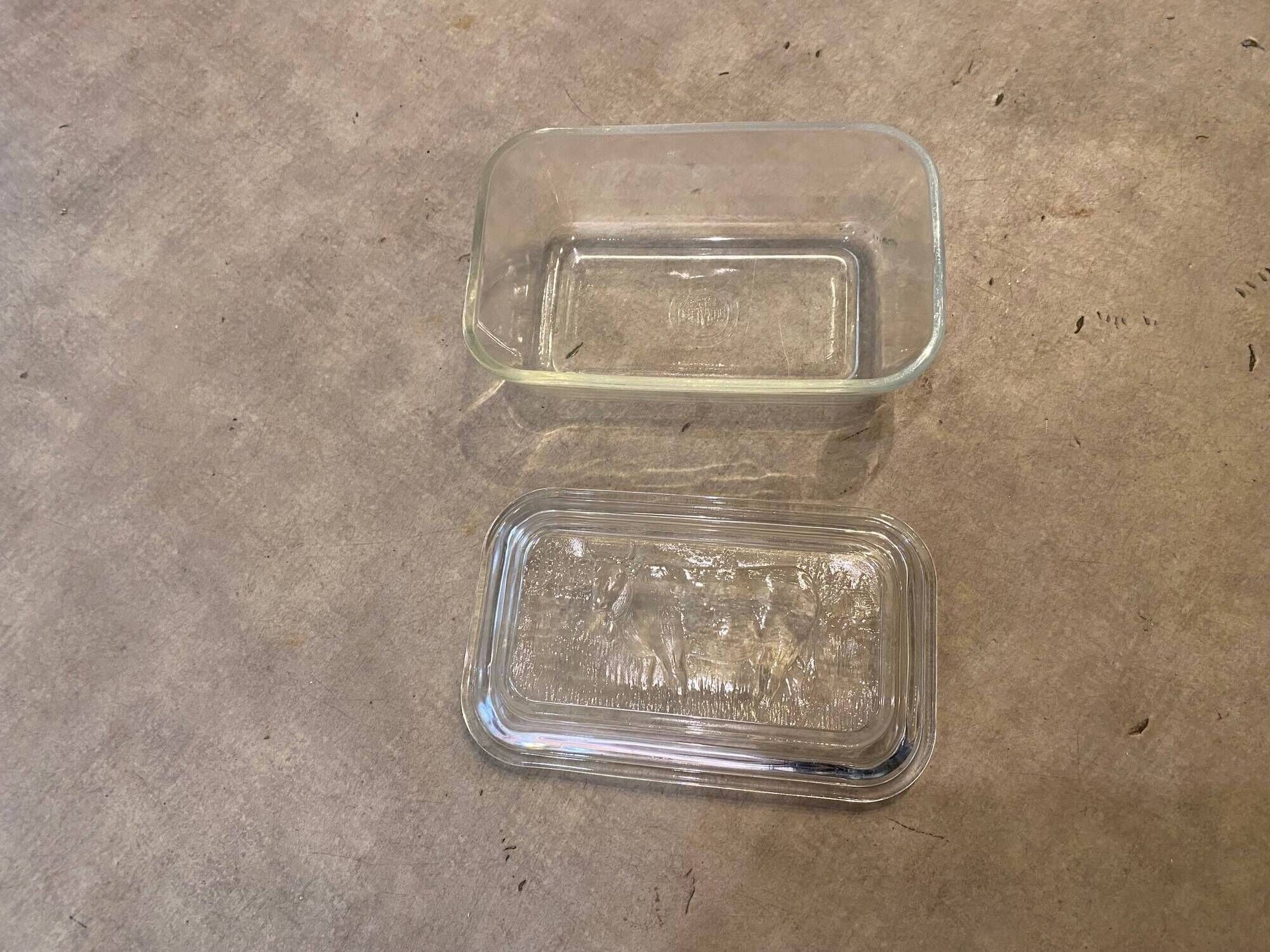 Old butter dish with glass cow decor brand duralex vintage 1970s