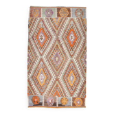 Tapis Kilim tribal vintage vert et orange 5x8, 146x255 cm SK 33083