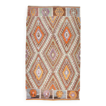 5x8 Green & Orange Tribal Vintage Kilim Rug, 146x255Cm SK 33083