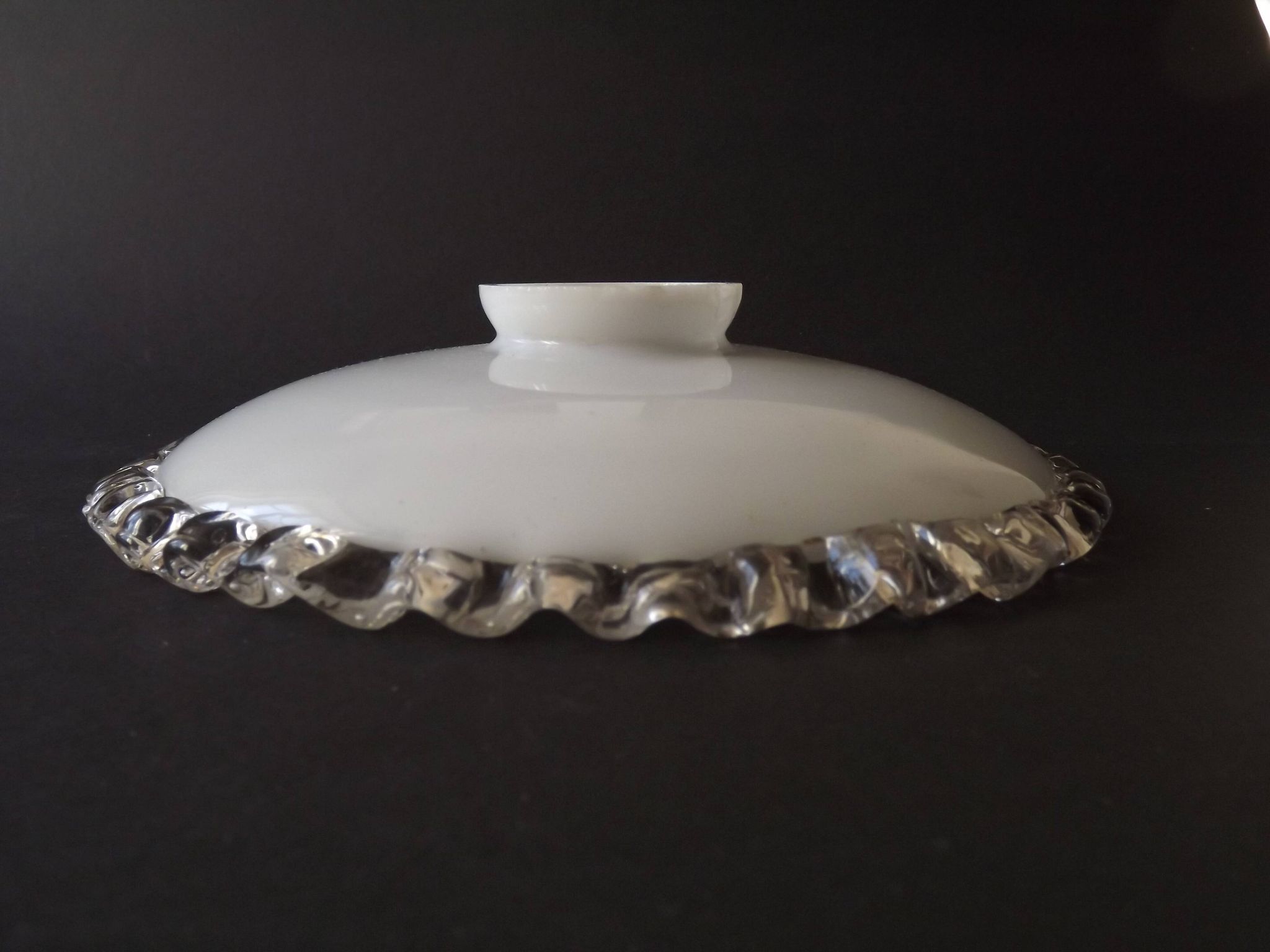Vintage French Opaline Glass Pendant Light Shade - Frilled Clear Glass Edge