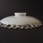Vintage French Opaline Glass Pendant Light Shade - Frilled Clear Glass Edge
