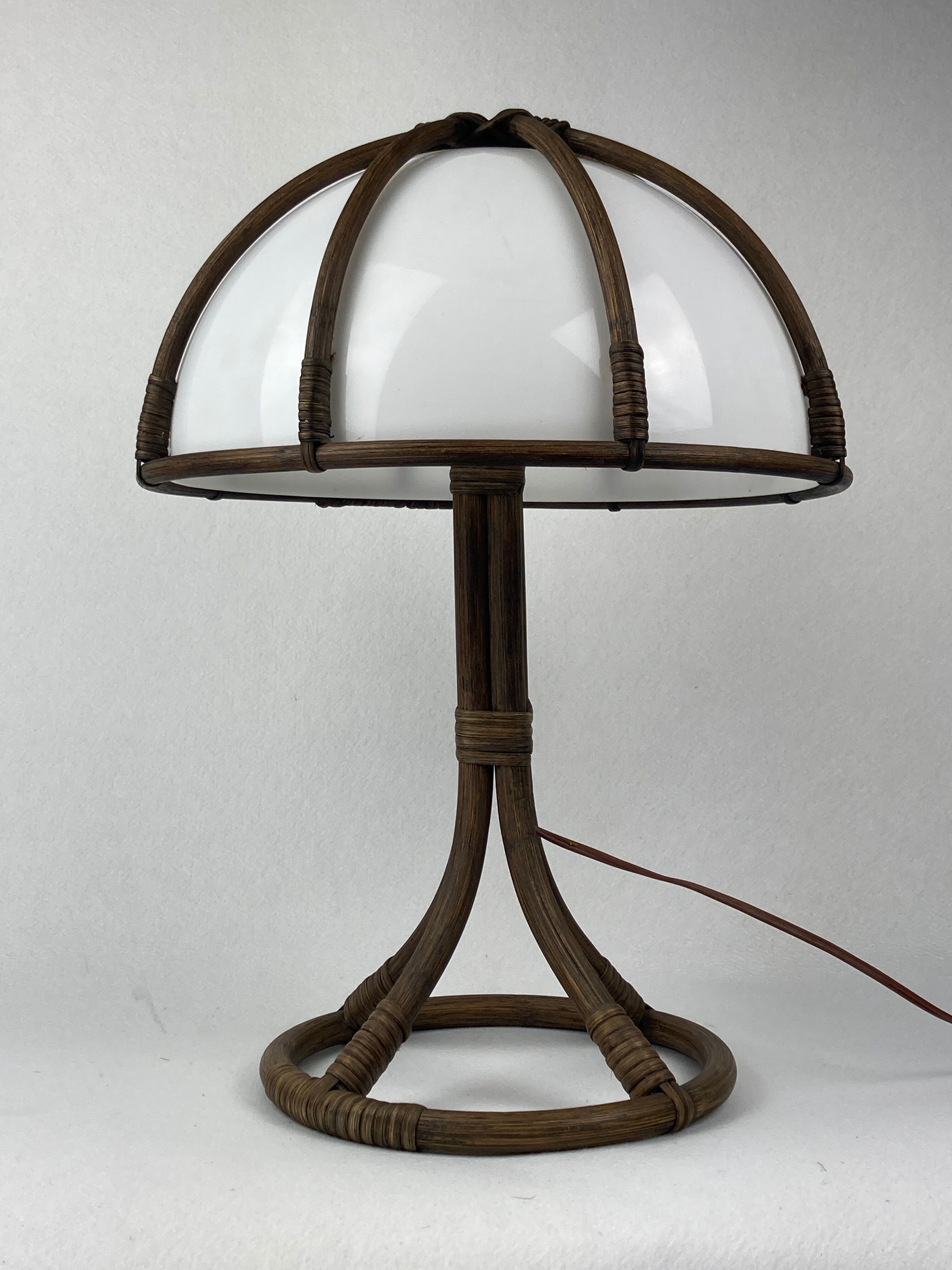 Bamboo rattan mushroom table lamp, Dutch 1970s