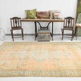 Orange vintage turkish rug, 6x9 feet vintage pastel orange carpet