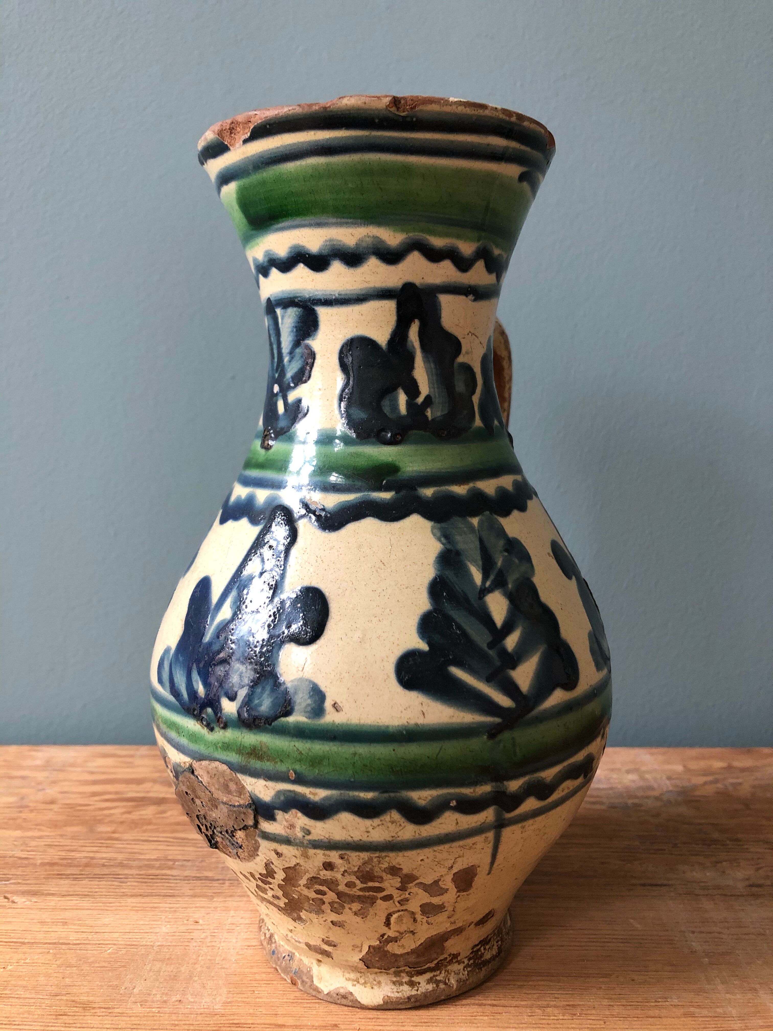 Enamelled terracotta water pitcher