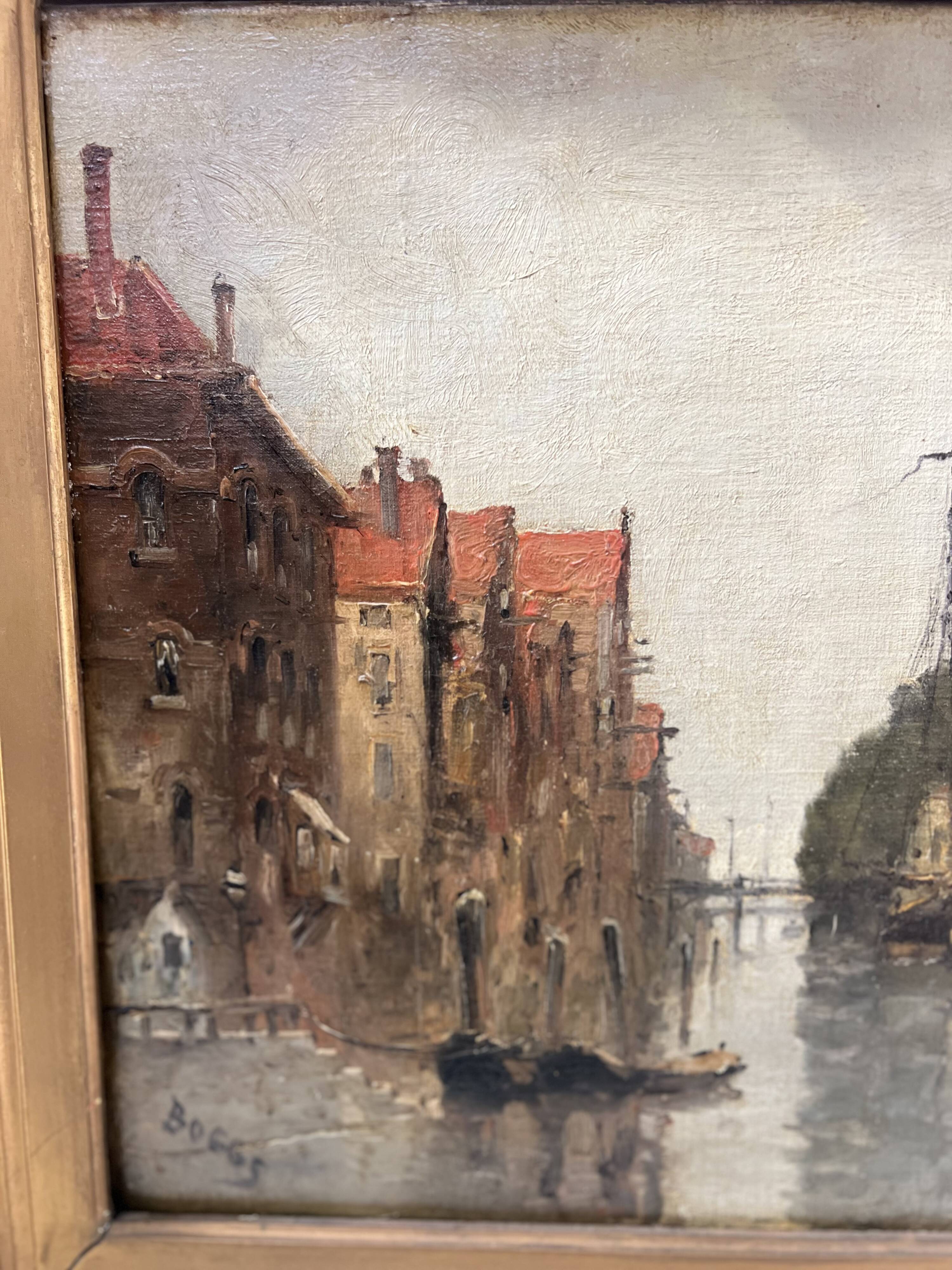 Oil on canvas "View of the city on the canal" by Franck BOGGS 19th century