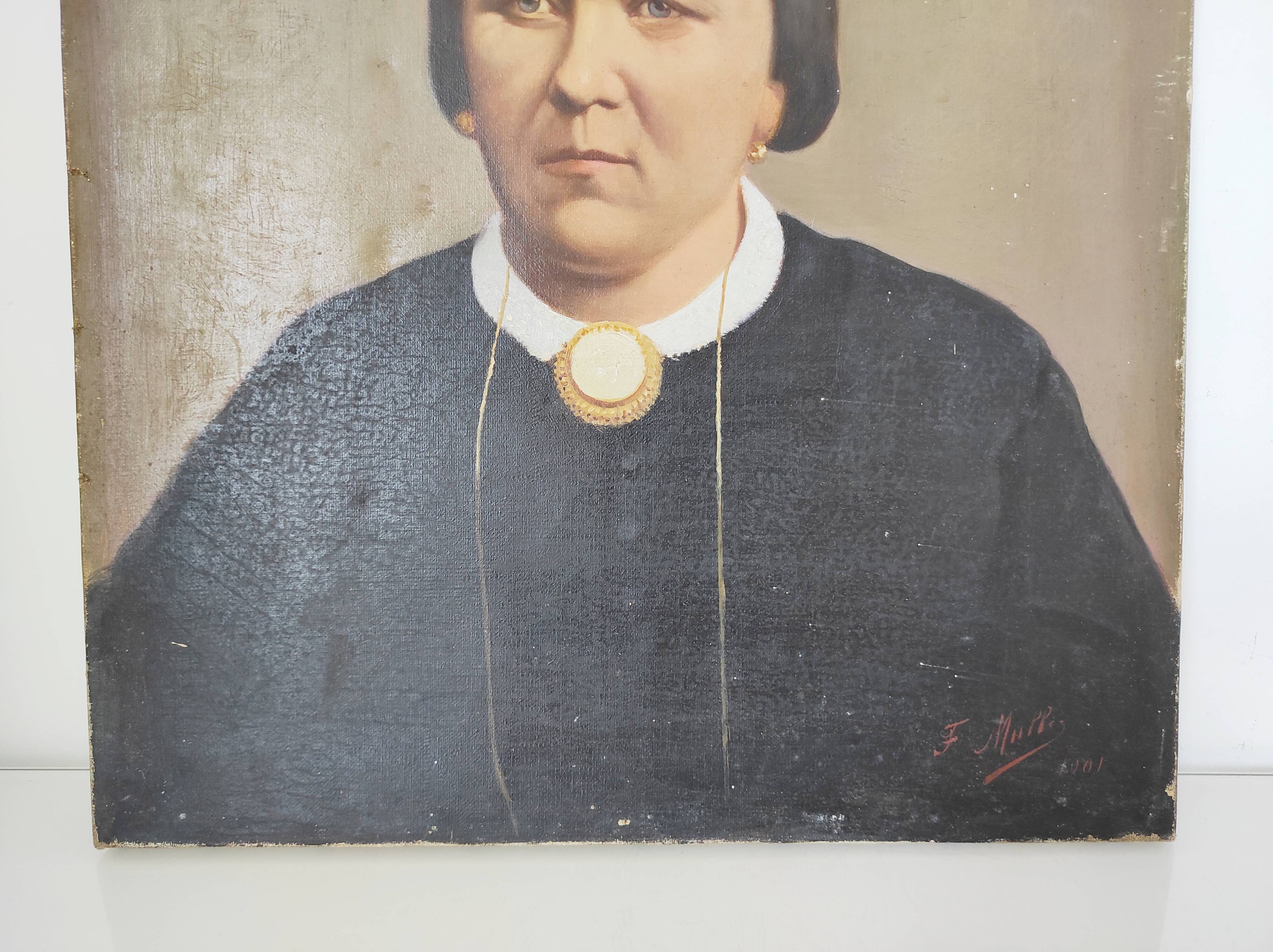 F.Mullez, Portrait de femme, huile sur toile, 1901