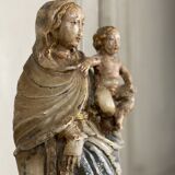 Vierge à l’enfant en albâtre, trace importante de polychromie, Flandre XVIème siècle
