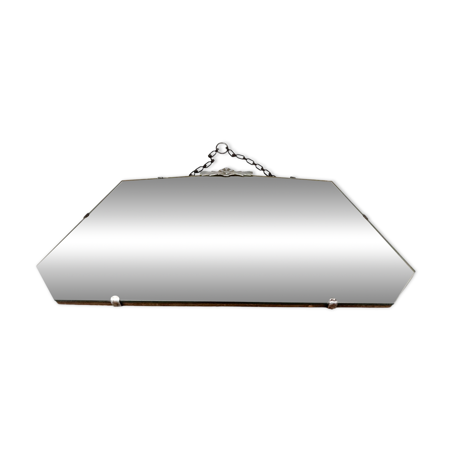 Miroir mural français des années 1950 avec garnitures chromées