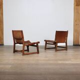 Pair of Riaza chairs in cognac leather by Paco Muñoz for Darro Gallery, Spain