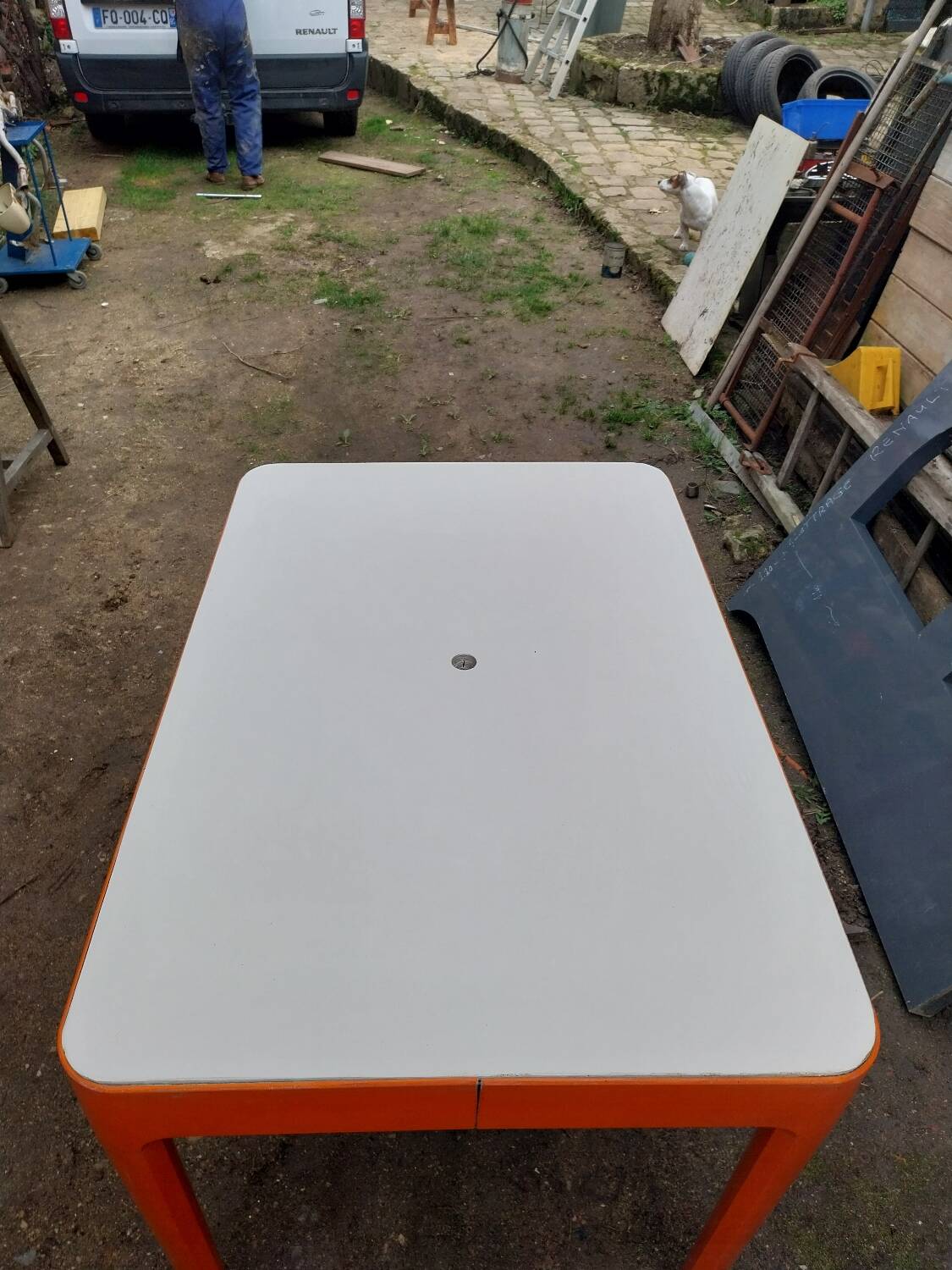 Table et 6 chaises orange Allibert années 70