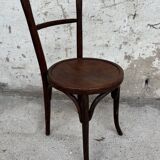 Série de 7 anciennes chaises bistrot Baumann bois courbé assise ronde
