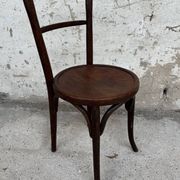 Set of 7 old Baumann bistro chairs in curved wood with round seat