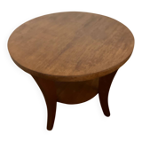 Low round art deco table in honey wood