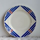 Badonviller round serving dish geometric design blue and red, Stella model