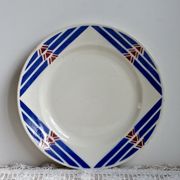 Badonviller round serving dish geometric design blue and red, Stella model