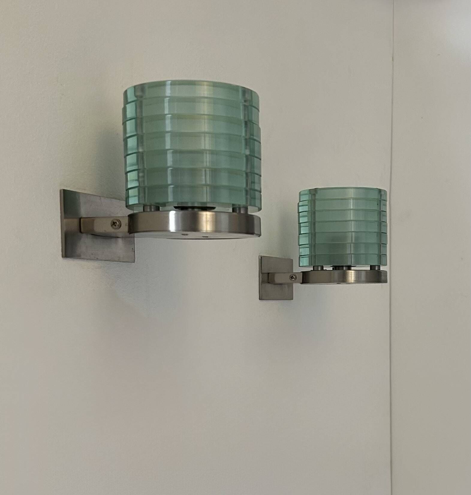 Pair of vintage post-modernist wall lights, glass and metal, Belgium, 1990