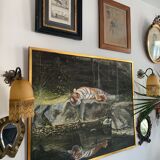 Pair of vintage wall lamps, glass paste and fringes, art deco, XXth