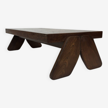 Table Basse Vintage Wengé Brutaliste Postmoderne Design Années 70