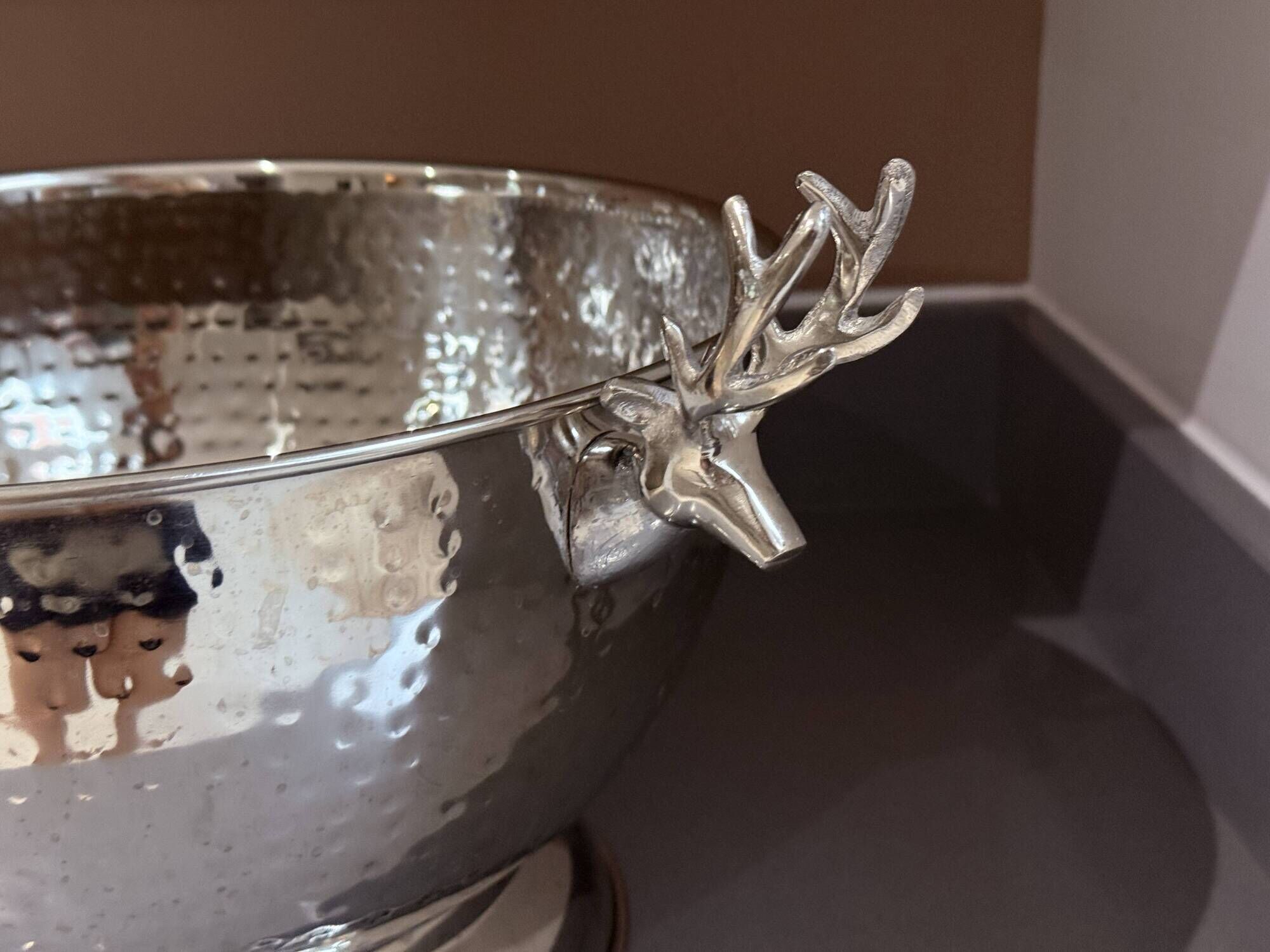 Vintage Silver Plate Bowl, Ice Bucket, European Decorative Bowl in the Shape of a Deer Head