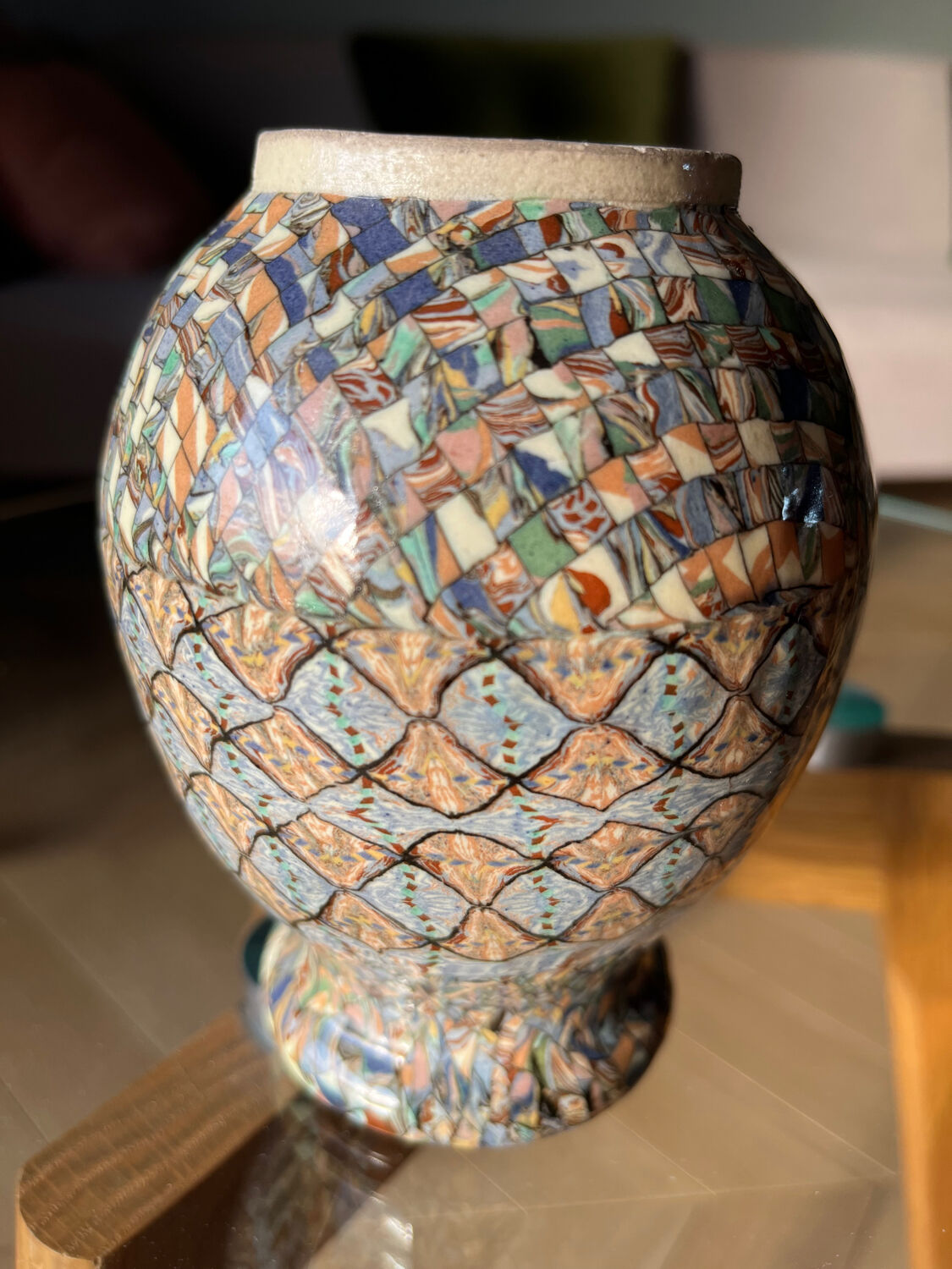 Small Vallauris vase in mosaic clay signed Gerbino