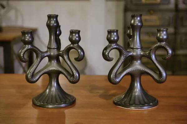 Pair of ceramic candlesticks, Sars-Poteries, 1950s