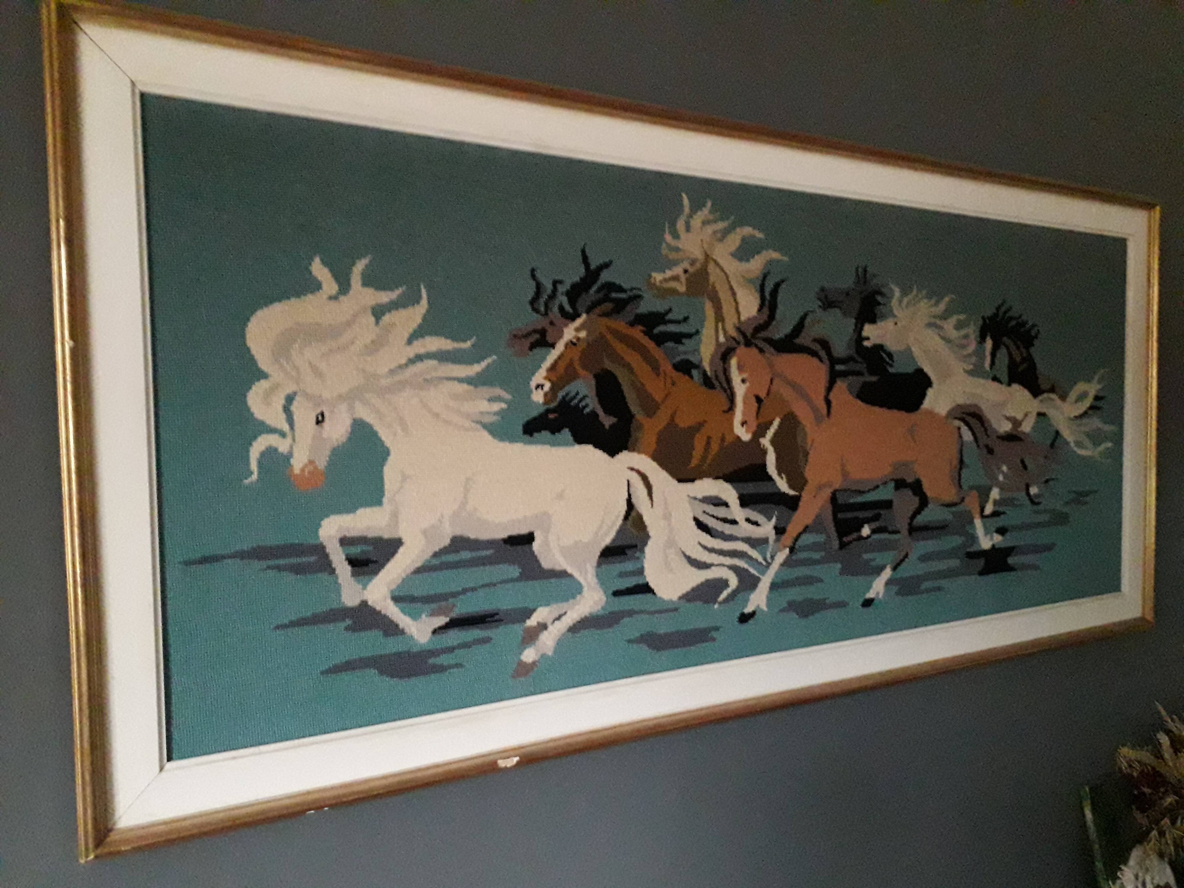 Vintage wall tapestry depicting horses