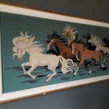 Vintage wall tapestry depicting horses