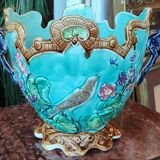 Old Cache Pot Barbotine Decor Warbler Bird Flowers Onnaing