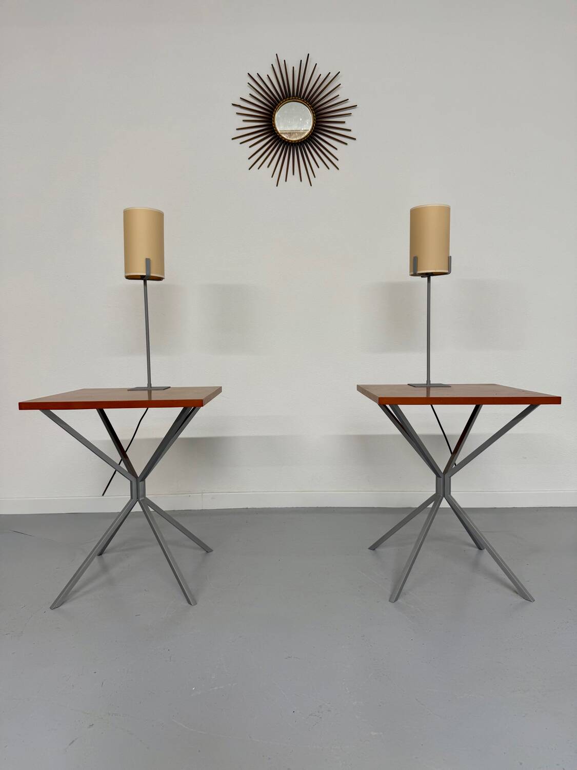 Side table / bedside table with designer lighting, Ligne Roset metal and wood