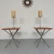 Side table / bedside table with designer lighting, Ligne Roset metal and wood