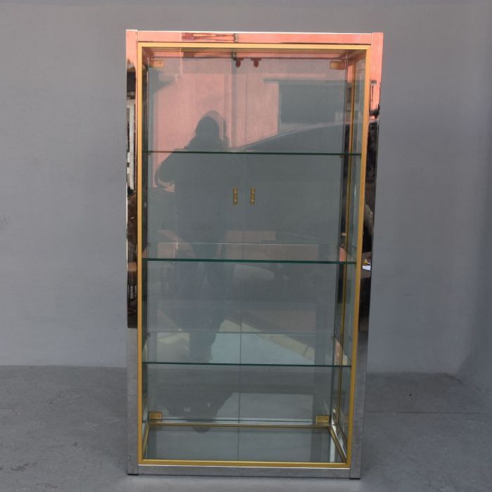 Vitrine vintage métal chromé et doré par Renato Zevi