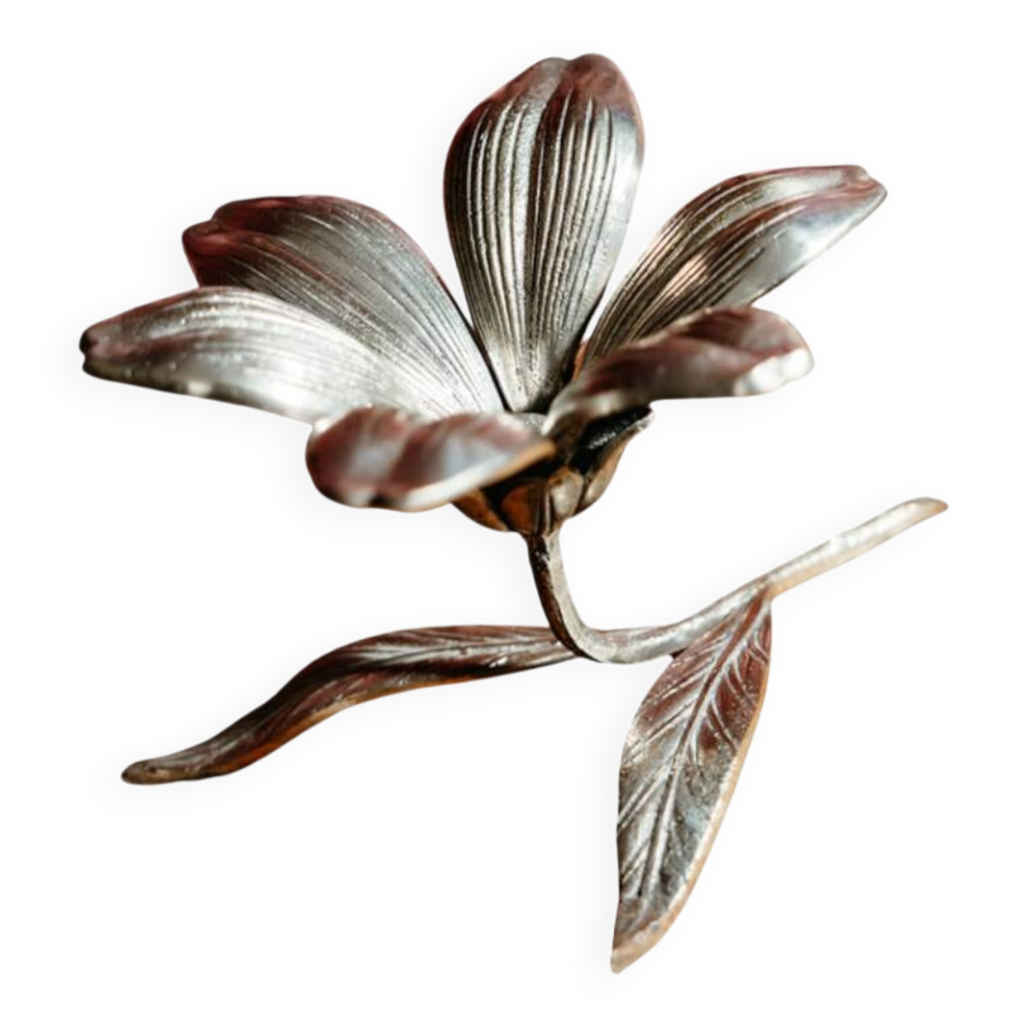 Vintage brass flower ashtray with removable petals.