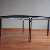 Table basse vintage par Horst Brüning pour Kill International, acier et verre chromés, années 1960.