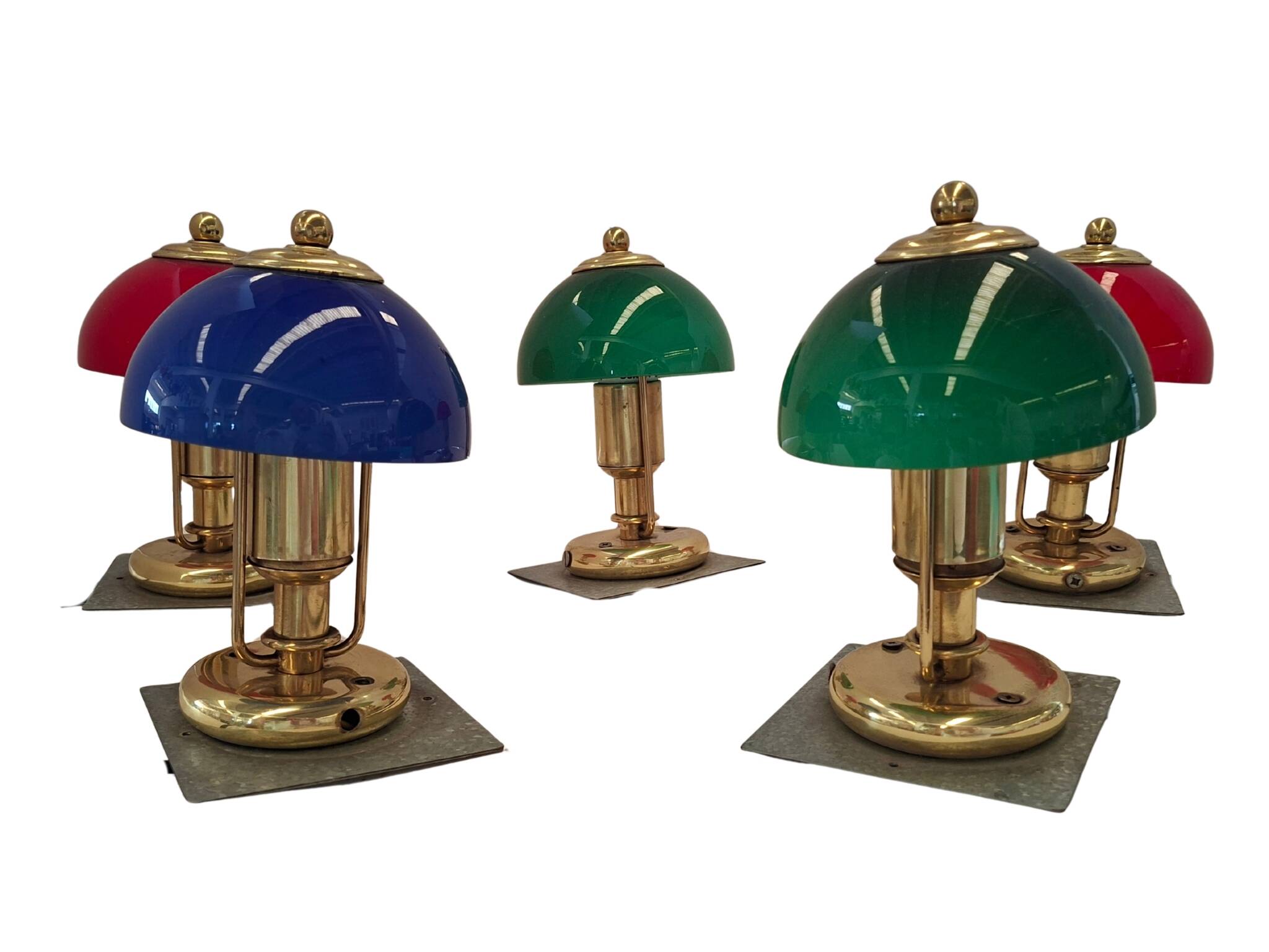 Set di 5 Lampade Vintage stile Nautico – Ottone e Vetro Colorato – 23cm