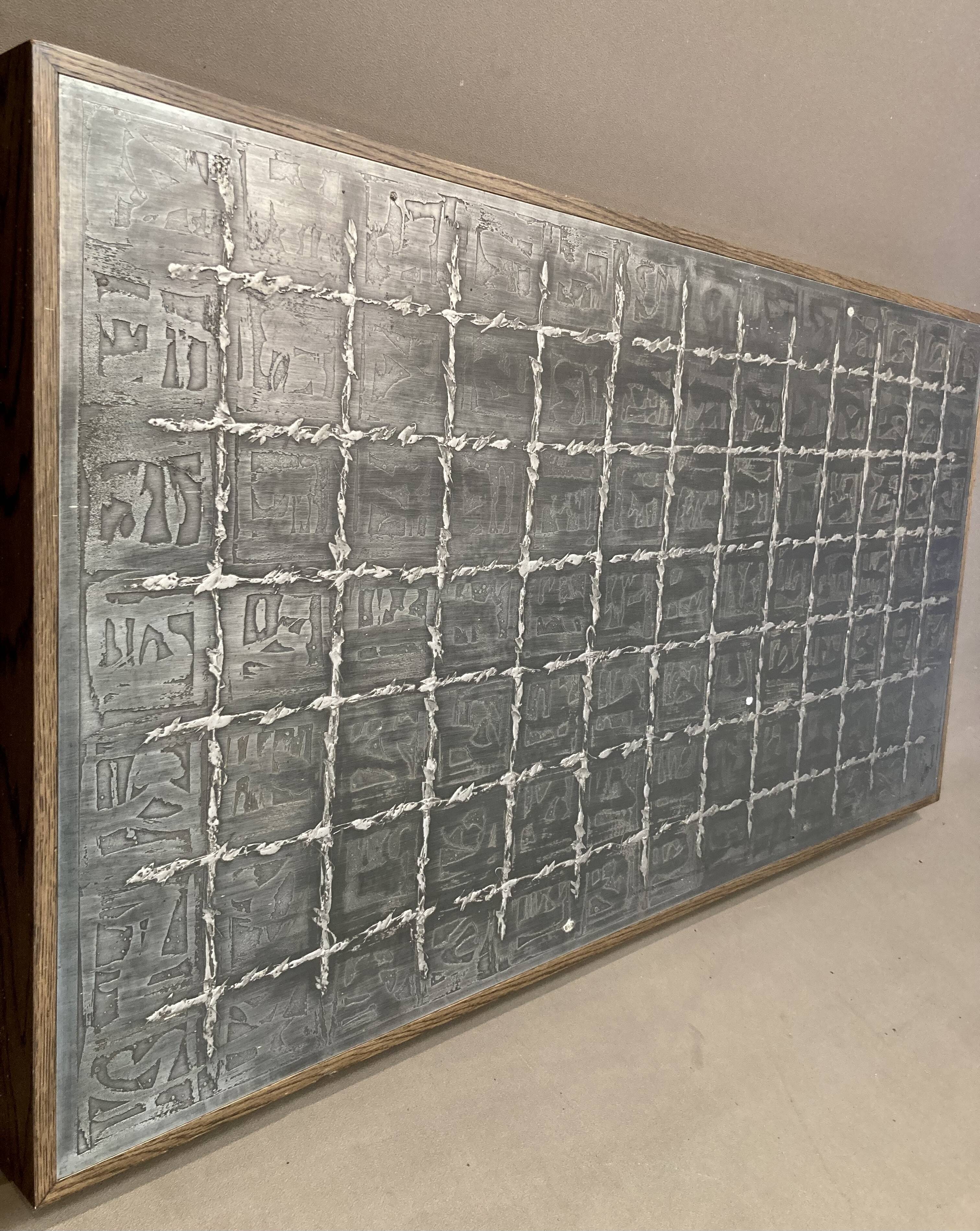Large walnut and metal wall decoration "Design 1950"