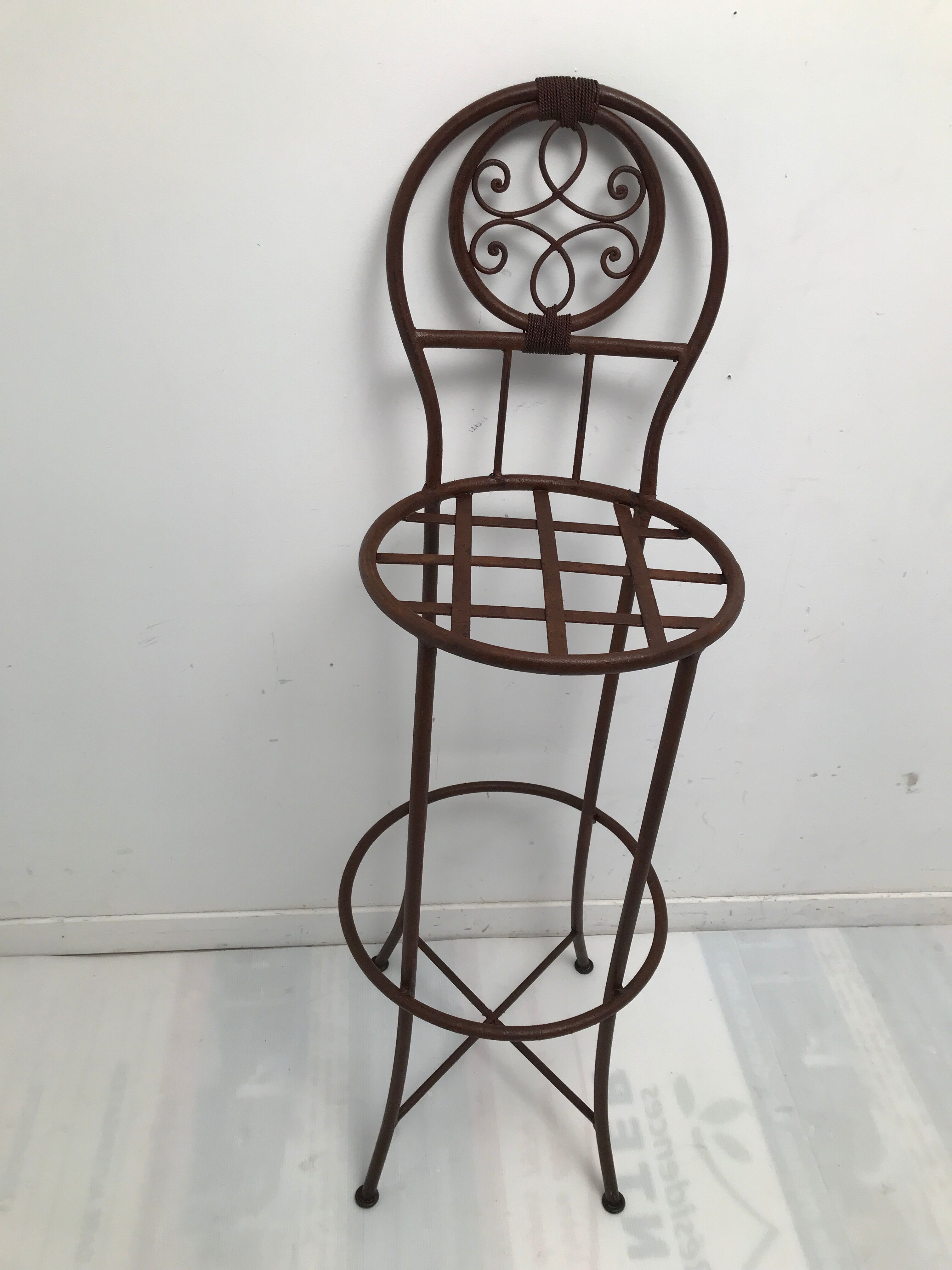Pair of vintage bar high chairs in copper and wrought iron