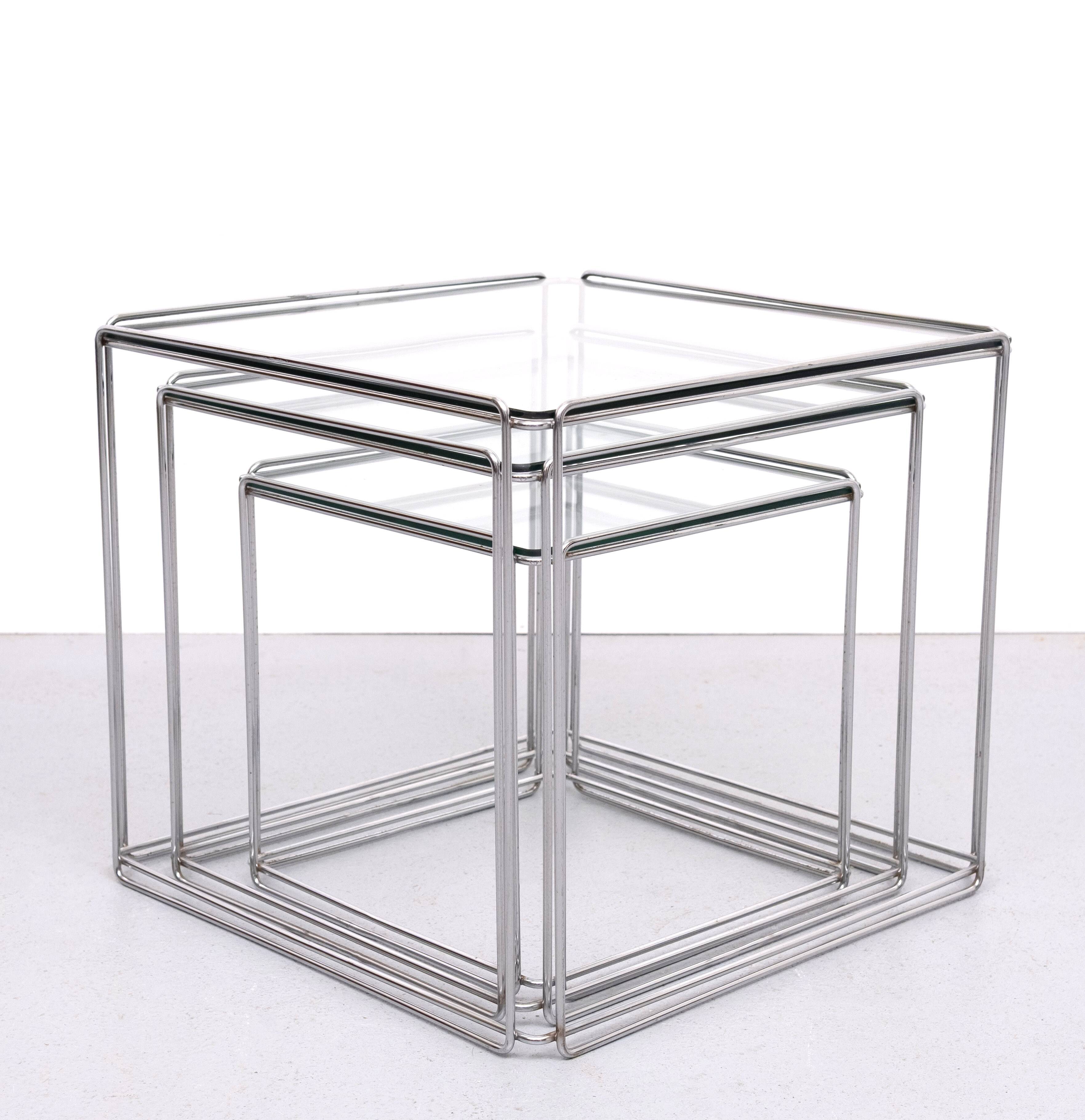 Isocèle Chrome Nesting Tables Max Sauze, 1970s France