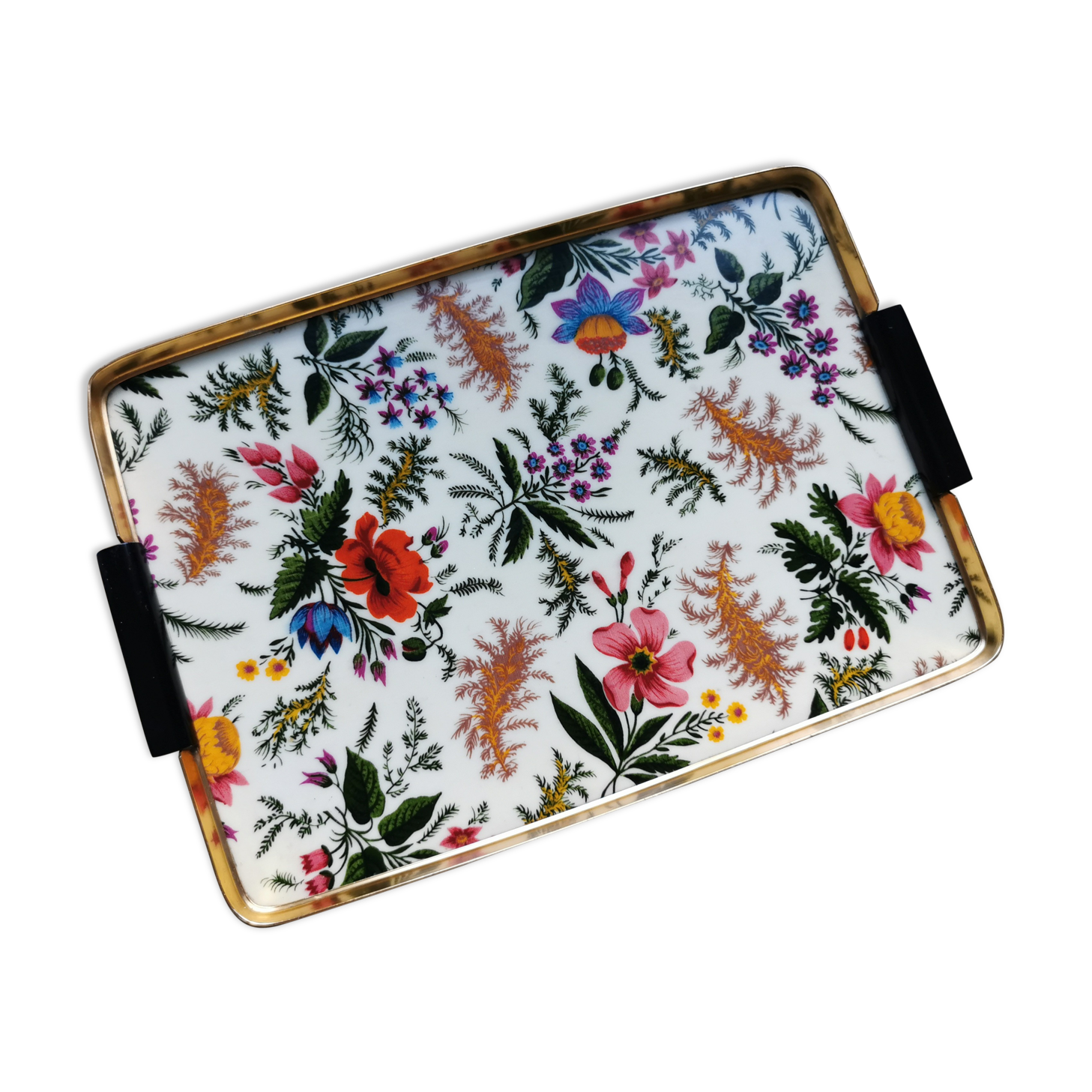 Vintage gold metal flowers tray